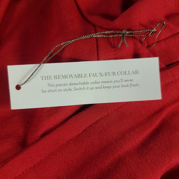 Chicos Red Pea Coat Jacket Blazer Double Breasted Removeable Faux Fur Collar M - Picture 6 of 6